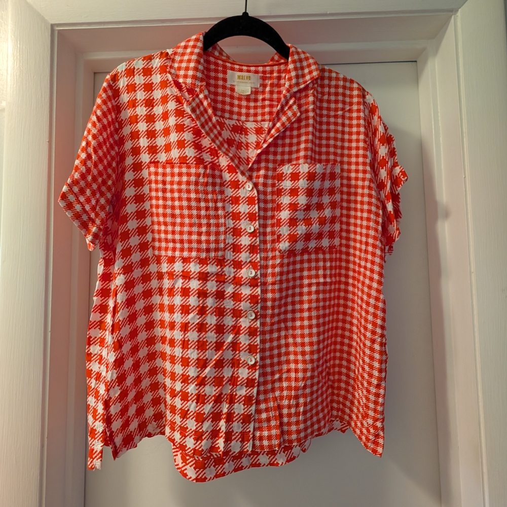 Anthropologie Red and White Checkered Blouse